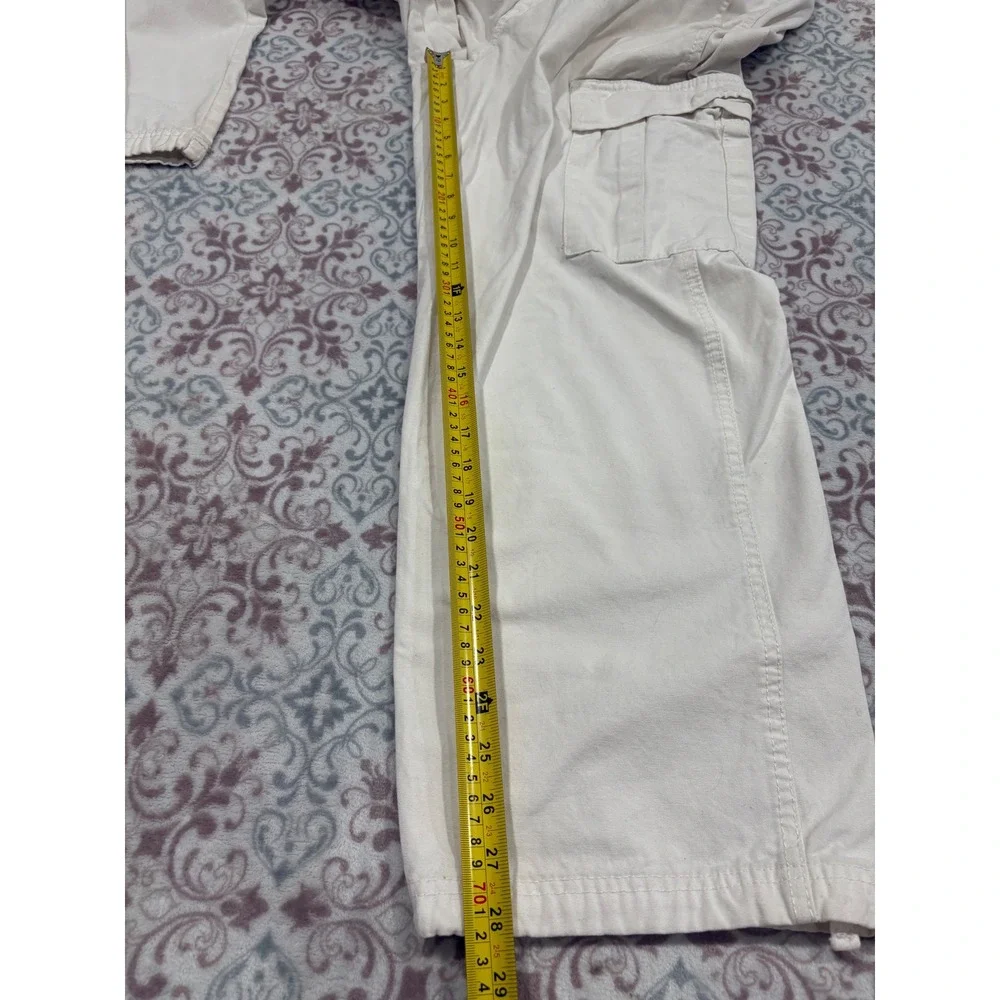 RSQ Loose Fit Cargo Pants Mens 31x30 Cream Off White Cotton Utility Wide Leg